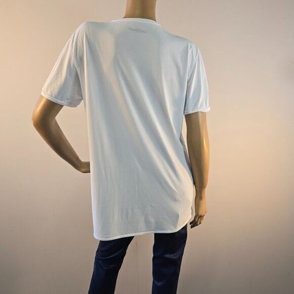 Track Field Cross Country Exercise Top Tee Shirt Short Sleeve Stretch White Sz L - Picture 4 of 5